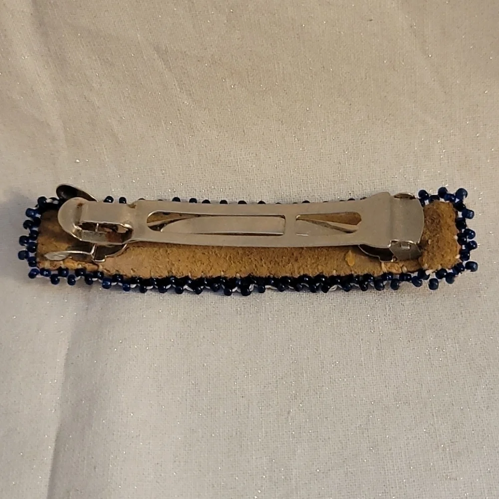 HANDMADE Navajo Design Western Seed Beaded Leather Barrette